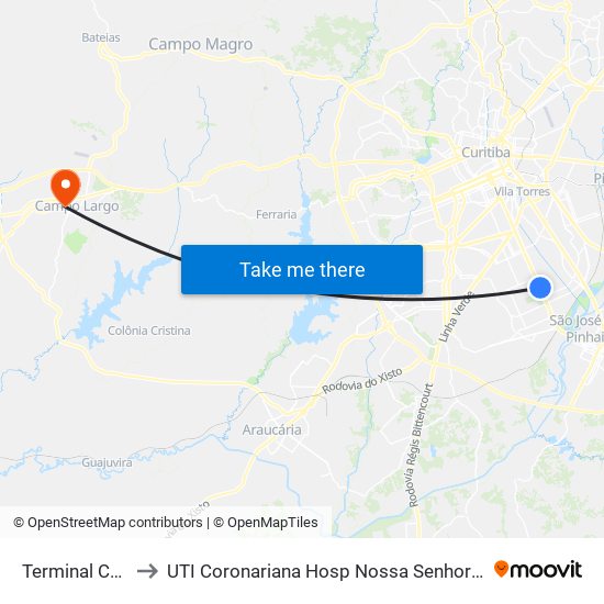 Terminal Carmo to UTI Coronariana Hosp Nossa Senhora Do Rocio map