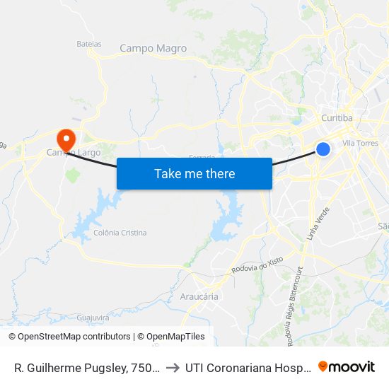 R. Guilherme Pugsley, 750 - Largo Doutor Acir Mullinari to UTI Coronariana Hosp Nossa Senhora Do Rocio map