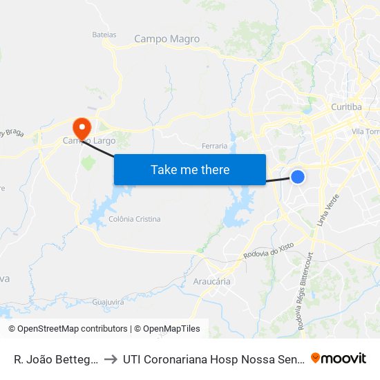 R. João Bettega, 2967 to UTI Coronariana Hosp Nossa Senhora Do Rocio map