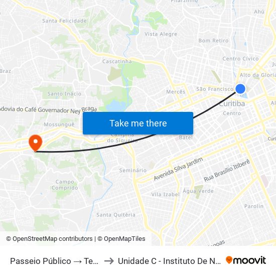 Passeio Público → Terminal Capão Raso to Unidade C - Instituto De Neurologia De Curitiba map