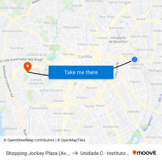 Shopping Jockey Plaza (Av. Victor Ferreira Do Amaral, 2694) to Unidade C - Instituto De Neurologia De Curitiba map
