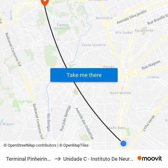 Terminal Pinheirinho (Externo) to Unidade C - Instituto De Neurologia De Curitiba map