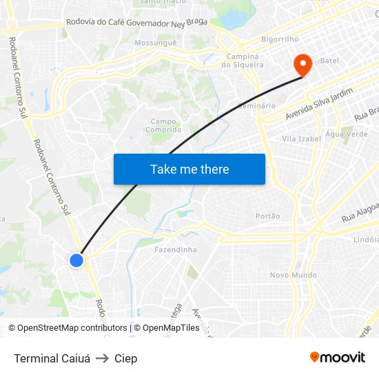 Terminal Caiuá to Ciep map