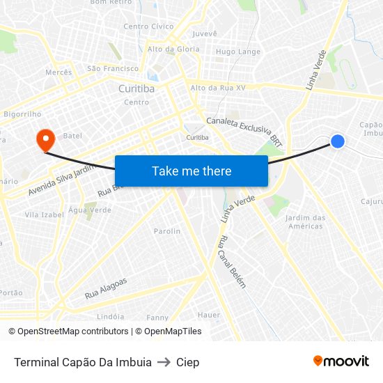 Terminal Capão Da Imbuia to Ciep map