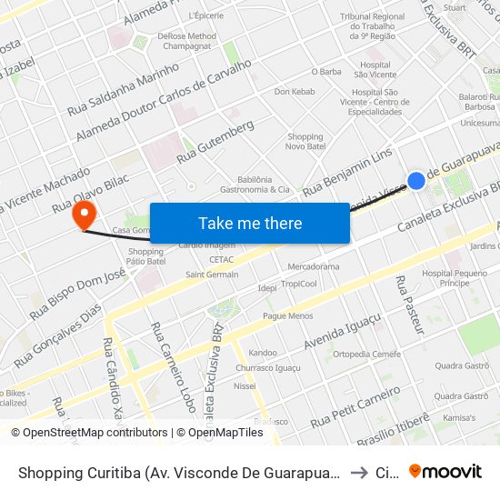 Shopping Curitiba (Av. Visconde De Guarapuava, 3850) to Ciep map