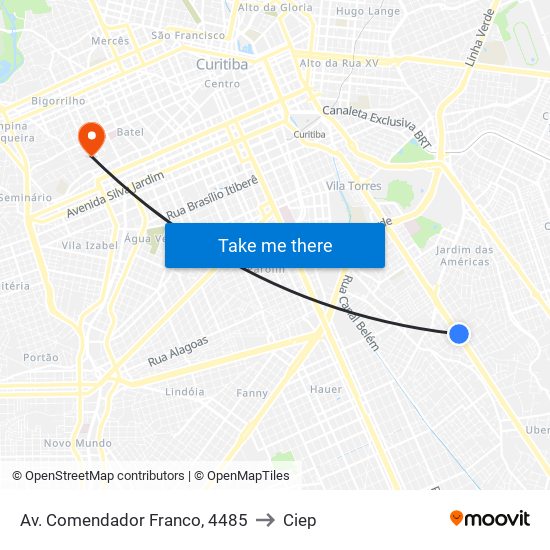 Av. Comendador Franco, 4485 to Ciep map