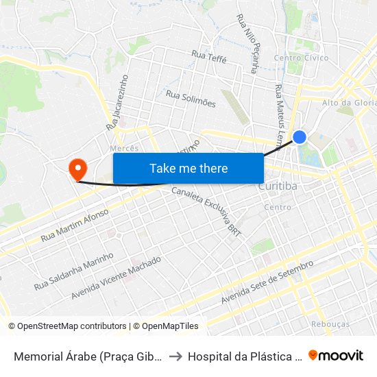 Memorial Árabe (Praça Gibran Khalil) to Hospital da Plástica Curitiba map