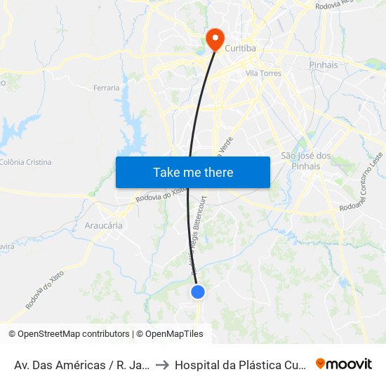 Av. Das Américas / R. Jatobá to Hospital da Plástica Curitiba map