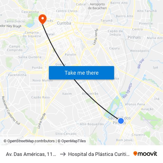 Av. Das Américas, 1111 to Hospital da Plástica Curitiba map