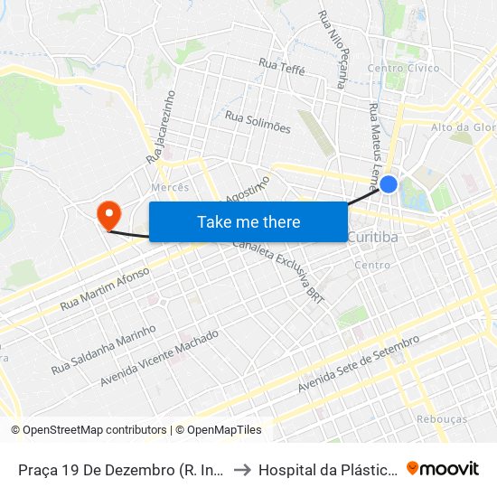 Praça 19 De Dezembro (R. Inácio Lustosa) to Hospital da Plástica Curitiba map