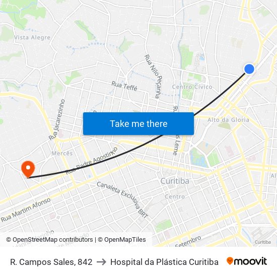 R. Campos Sales, 842 to Hospital da Plástica Curitiba map