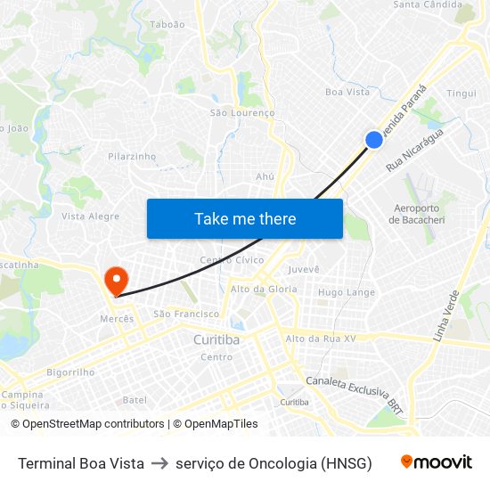 Terminal Boa Vista to serviço de Oncologia (HNSG) map