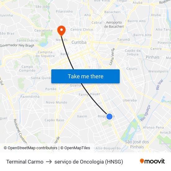 Terminal Carmo to serviço de Oncologia (HNSG) map