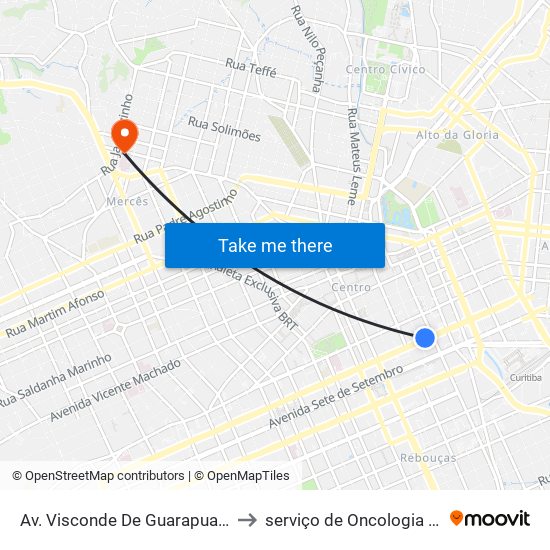 Av. Visconde De Guarapuava, 2324 to serviço de Oncologia (HNSG) map