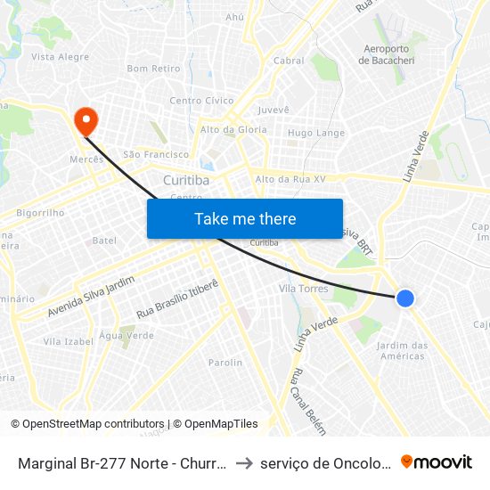 Marginal Br-277 Norte - Churrascaria Marumbi to serviço de Oncologia (HNSG) map