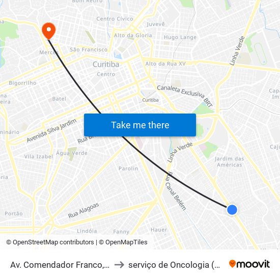 Av. Comendador Franco, 4700 to serviço de Oncologia (HNSG) map