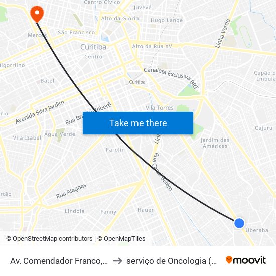 Av. Comendador Franco, 6021 to serviço de Oncologia (HNSG) map