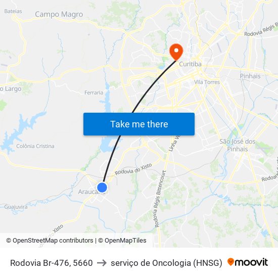 Rodovia Br-476, 5660 to serviço de Oncologia (HNSG) map