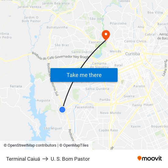 Terminal Caiuá to U. S. Bom Pastor map