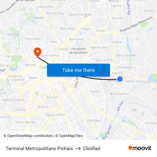 Terminal Metropolitano Pinhais to CliniRad map