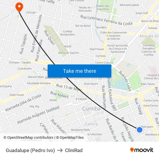 Guadalupe (Pedro Ivo) to CliniRad map