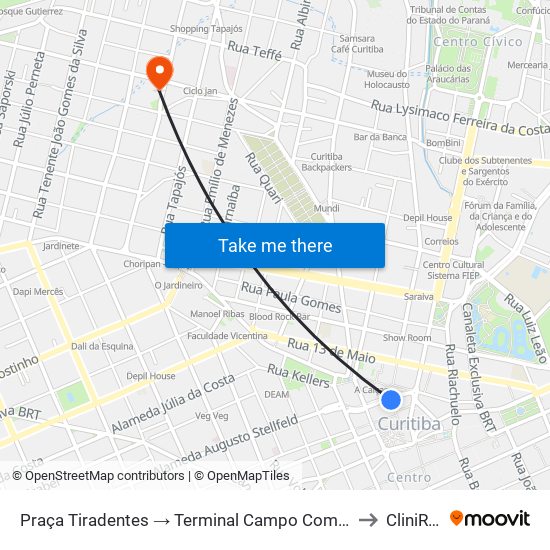 Praça Tiradentes (Nestor De Castro) to CliniRad map