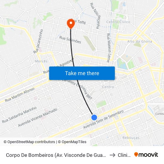 Corpo De Bombeiros (Av. Visconde De Guarapuava, 3571) to CliniRad map