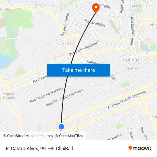 R. Castro Alves, 99 to CliniRad map