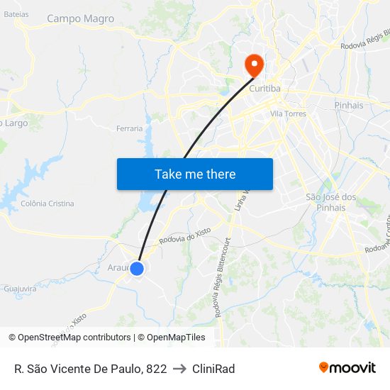 R. São Vicente De Paulo, 822 to CliniRad map
