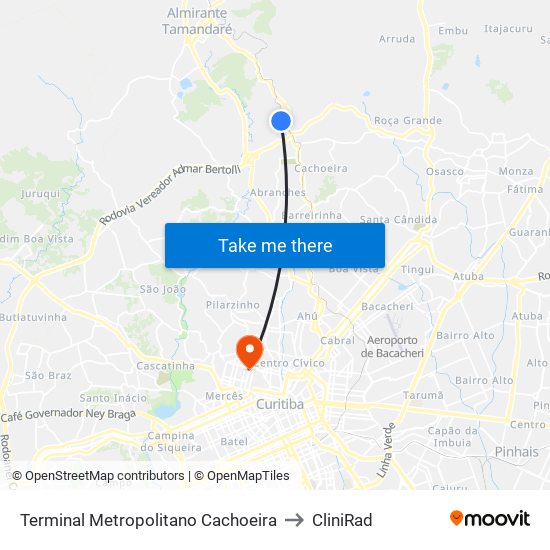 Terminal Metropolitano Cachoeira to CliniRad map