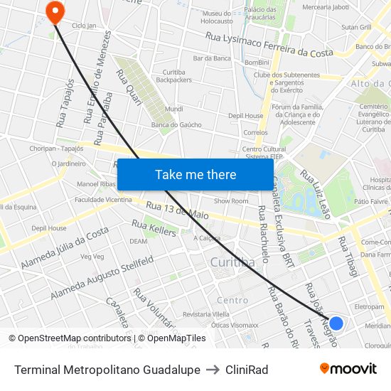 Terminal Metropolitano Guadalupe to CliniRad map