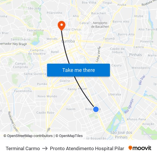 Terminal Carmo to Pronto Atendimento Hospital Pilar map