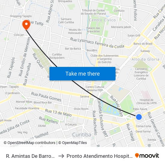 R. Amintas De Barros, 300 to Pronto Atendimento Hospital Pilar map