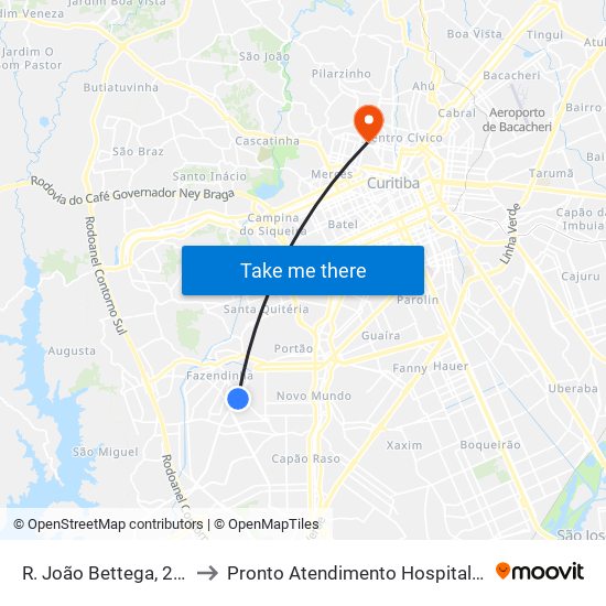 R. João Bettega, 2967 to Pronto Atendimento Hospital Pilar map