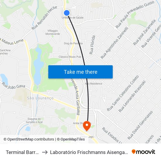 Terminal Barreirinha to Laboratório Frischmanns Aisengart Barreirinha map