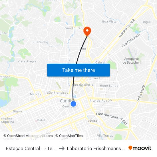 Estação Central → Terminal Capão Raso to Laboratório Frischmanns Aisengart Barreirinha map