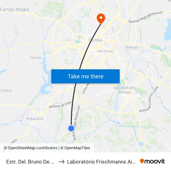 Estr. Del. Bruno De Almeida, 3617 to Laboratório Frischmanns Aisengart Barreirinha map