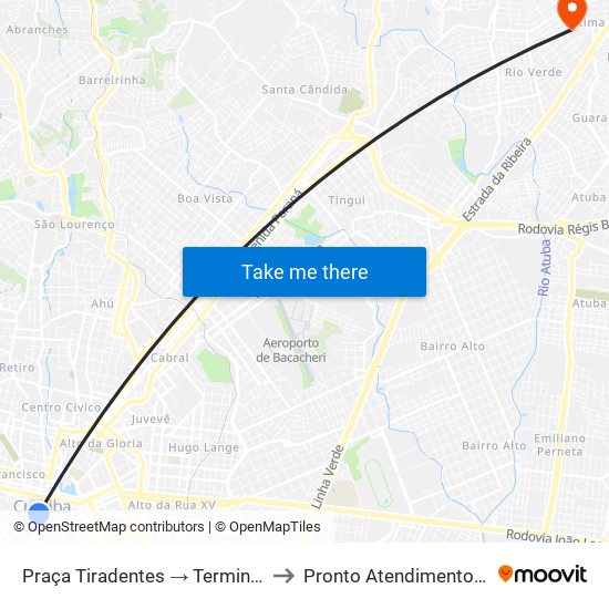 Praça Tiradentes → Terminal Bairro Alto to Pronto Atendimento Maracanã map
