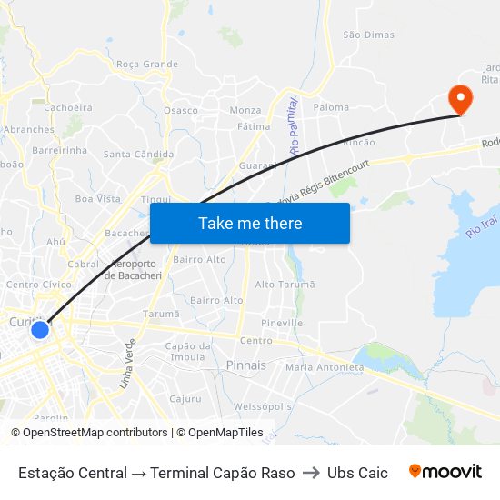 Estação Central → Terminal Capão Raso to Ubs Caic map