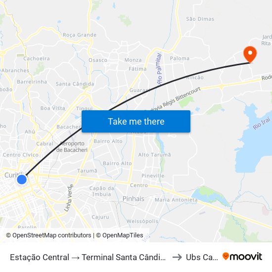 Estação Central → Terminal Santa Cândida to Ubs Caic map