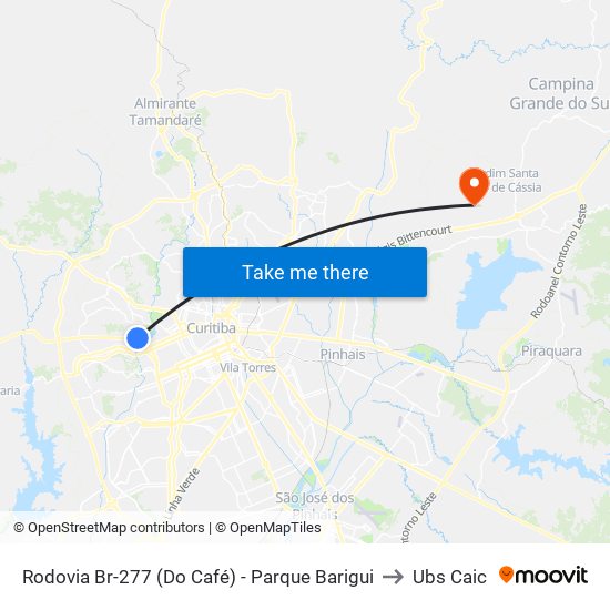 Rodovia Br-277 (Do Café) - Parque Barigui to Ubs Caic map