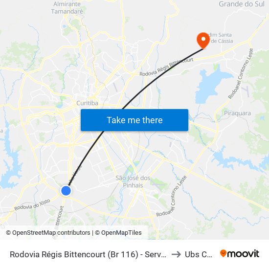 Rodovia Régis Bittencourt (Br 116) - Servopa to Ubs Caic map