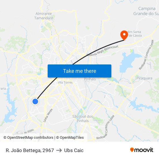 R. João Bettega, 2967 to Ubs Caic map