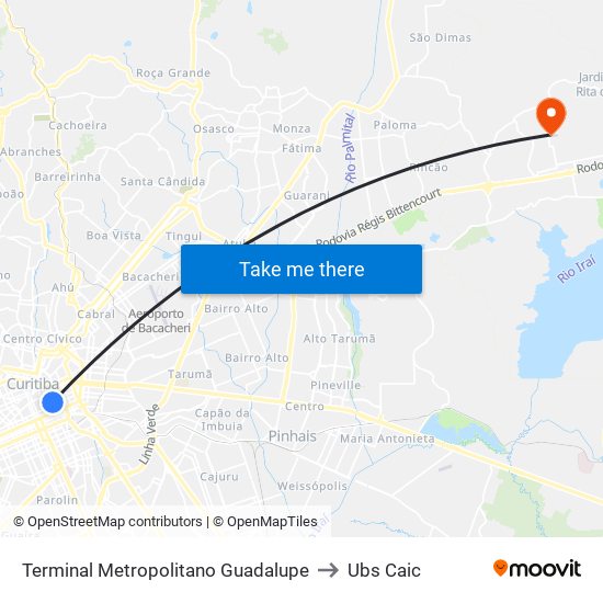 Terminal Metropolitano Guadalupe to Ubs Caic map