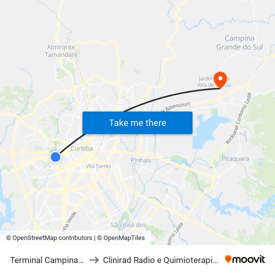 Terminal Campina Do Siqueira to Clinirad Radio e Quimioterapia - Angelina Caron map