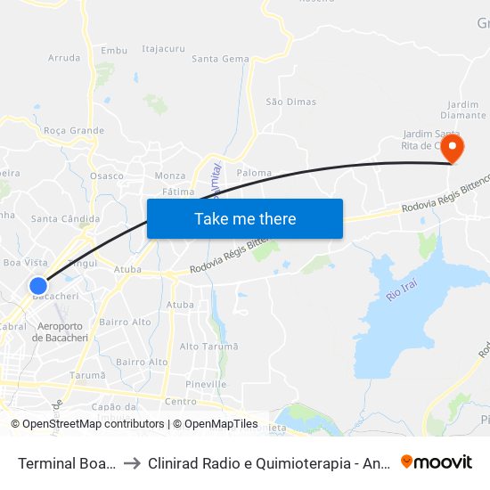 Terminal Boa Vista to Clinirad Radio e Quimioterapia - Angelina Caron map