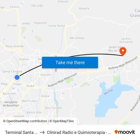 Terminal Santa Cândida to Clinirad Radio e Quimioterapia - Angelina Caron map