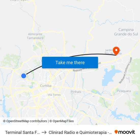 Terminal Santa Felicidade to Clinirad Radio e Quimioterapia - Angelina Caron map