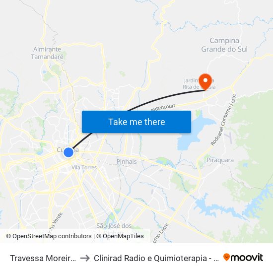 Travessa Moreira Garcez to Clinirad Radio e Quimioterapia - Angelina Caron map