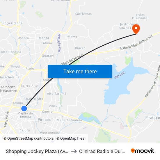 Shopping Jockey Plaza (Av. Victor Ferreira Do Amaral, 2694) to Clinirad Radio e Quimioterapia - Angelina Caron map